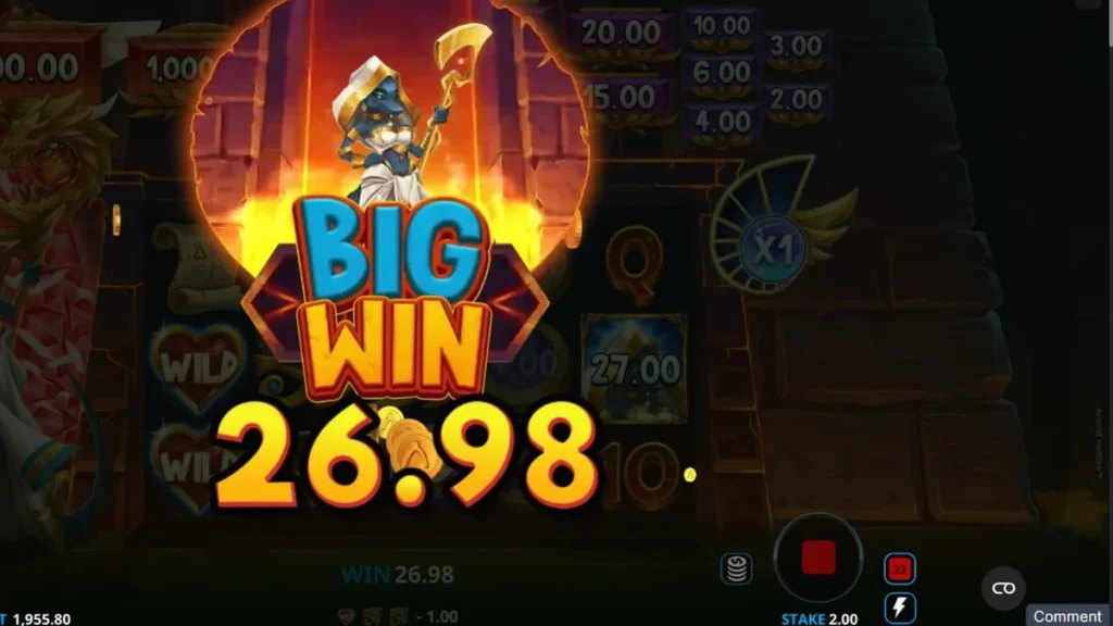 Ammit Hellfire slot game screen featuring the Egyptian goddess and colorful reels