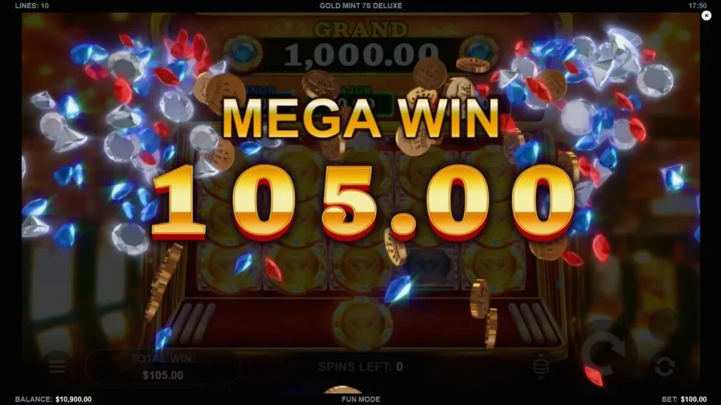 Tampilan visual slot Gold Mint 7s Deluxe dengan tema emas dan permata yang mewah